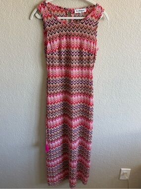 En Saison Pink Colorful Sleeveless Maxi Dress Medium Spring Summer Tie Waist
